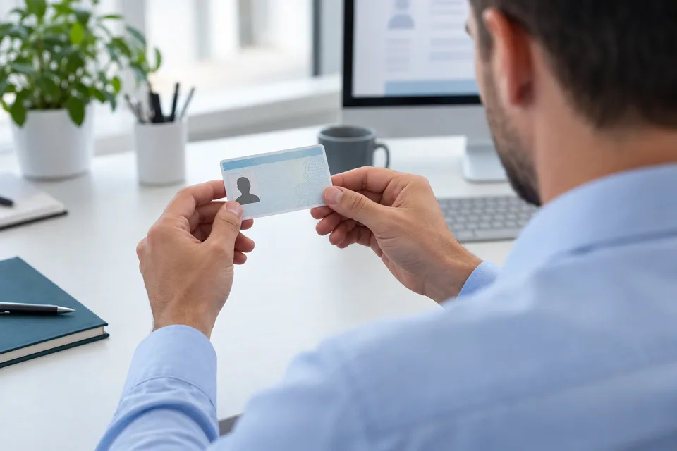 HR reviewer examining a candidate's identification document